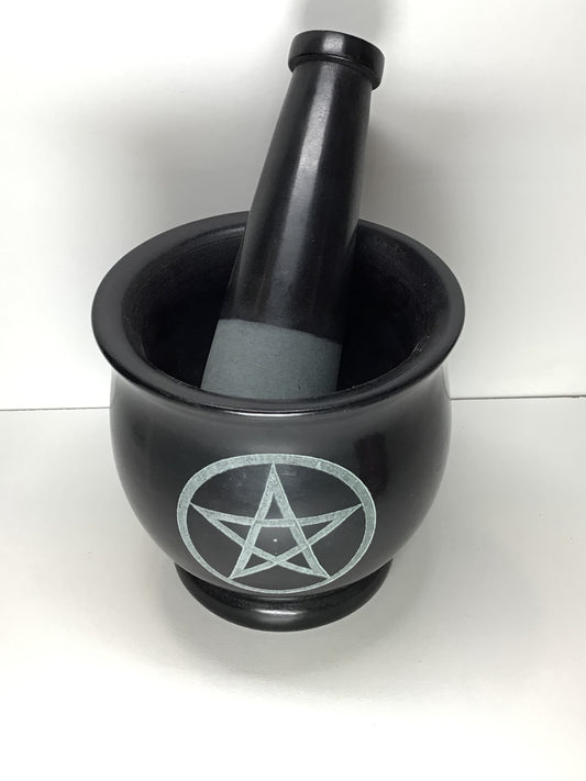Black Soapstone Mortar & Pestle with Pentacle