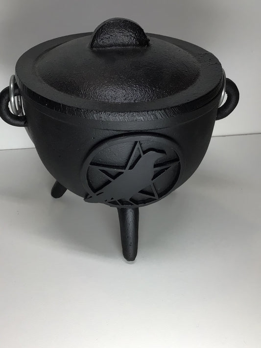 Raven & Pentacle Cast Iron Cauldron