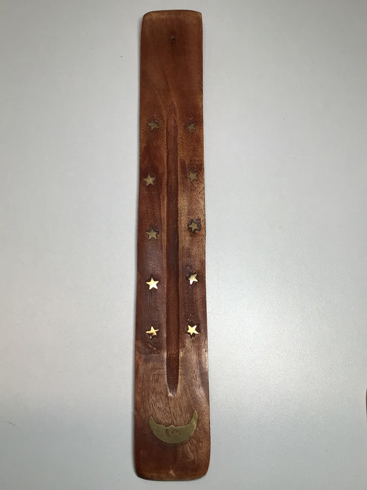 Wooden Incense Stick Holder with Brass Designs