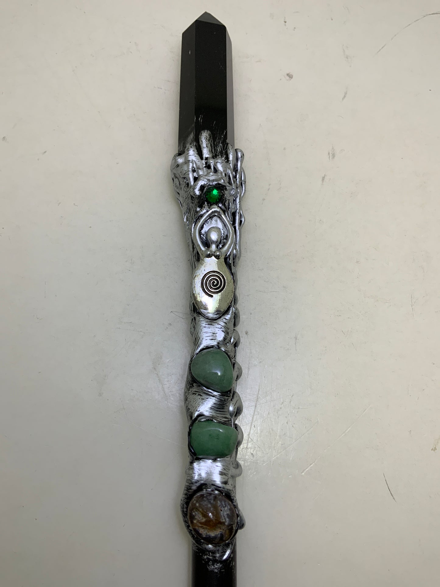 Magick Wand with Black Obsidian Point & Goddess