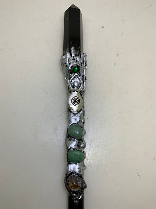 Magick Wand with Black Obsidian Point & Goddess