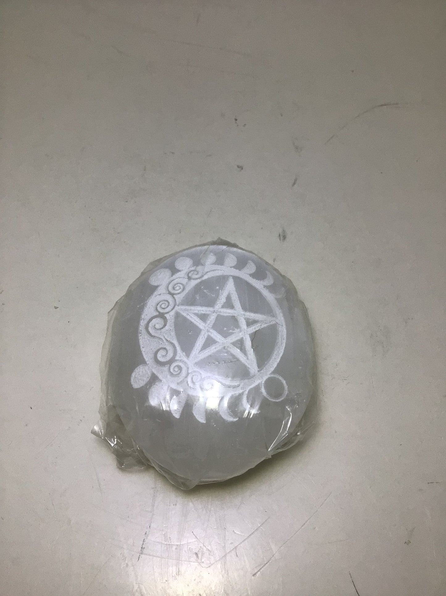Star & Moon Phases Etched Selenite Nugget