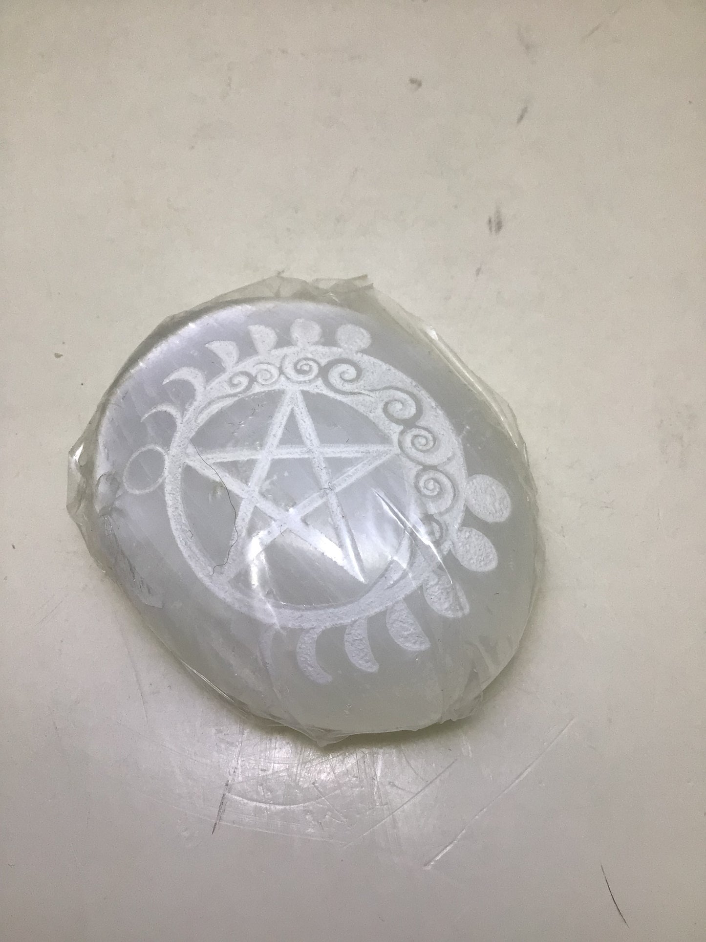 Star & Moon Phases Etched Selenite Nugget