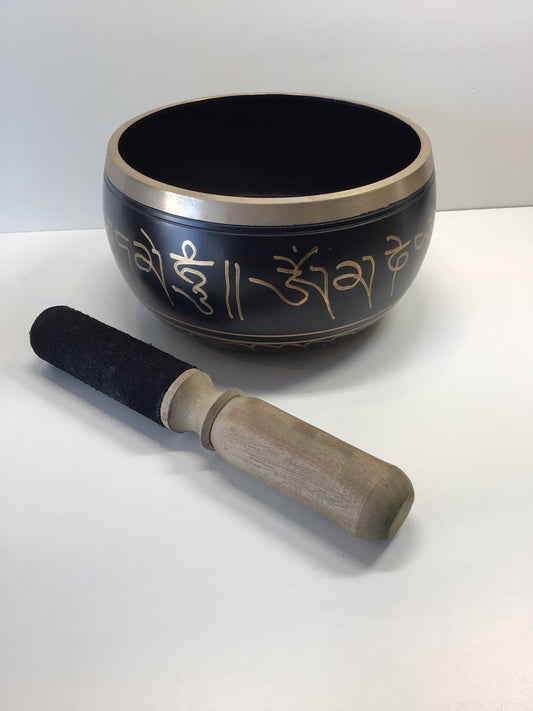 Om Black and Gold Singing Bowl