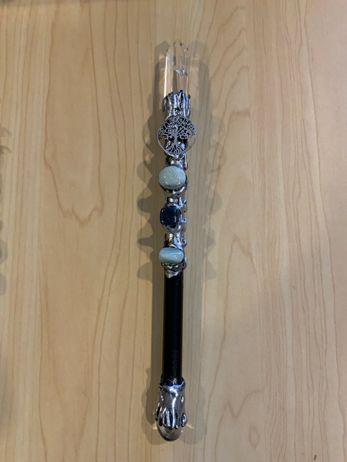 Magick Wand with Clear Quartz Point & Tree of Life