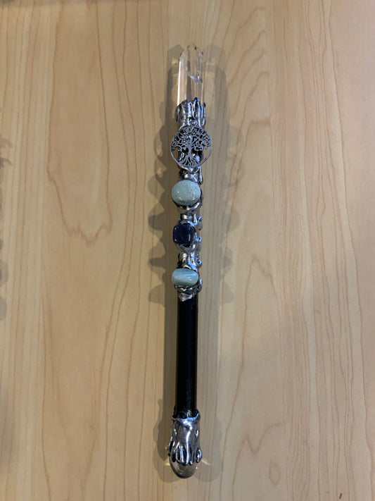 Magick Wand with Clear Quartz Point & Tree of Life