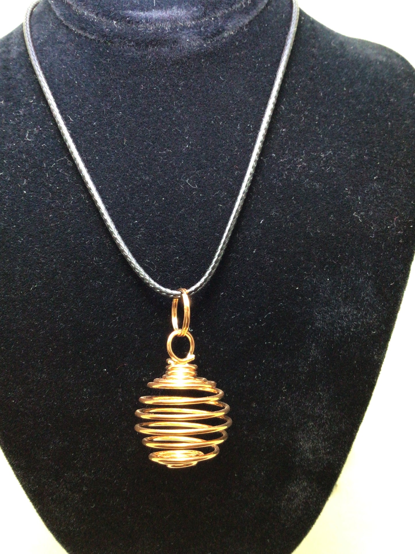 Copper Stone Cage on Black Cord Necklace