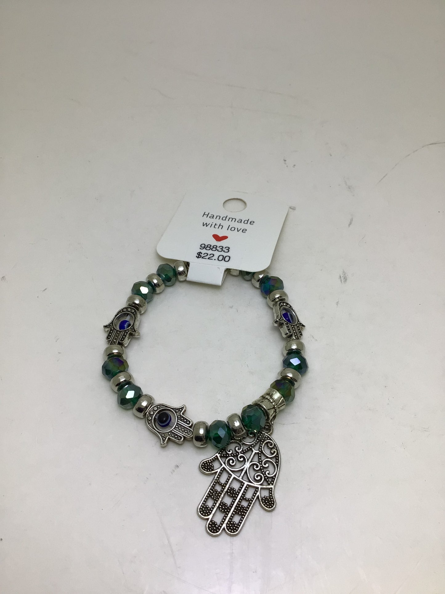 Green Evil Eye Bracelet with Fatima Hand