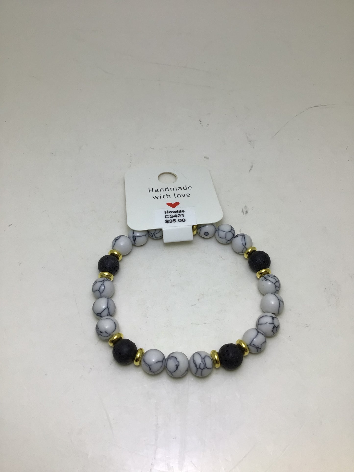 Howlite Bracelet with Lava Stones
