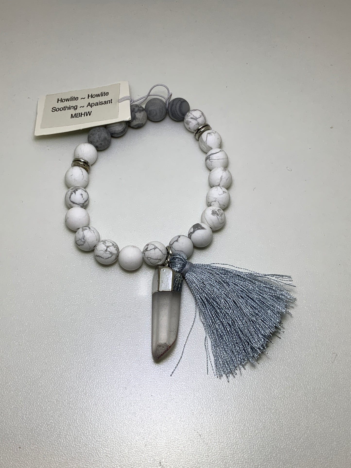 Howlite Mala Bracelet with Clear Quartz Point
