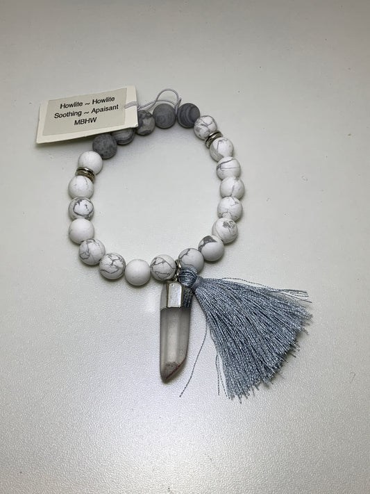 Howlite Mala Bracelet with Clear Quartz Point
