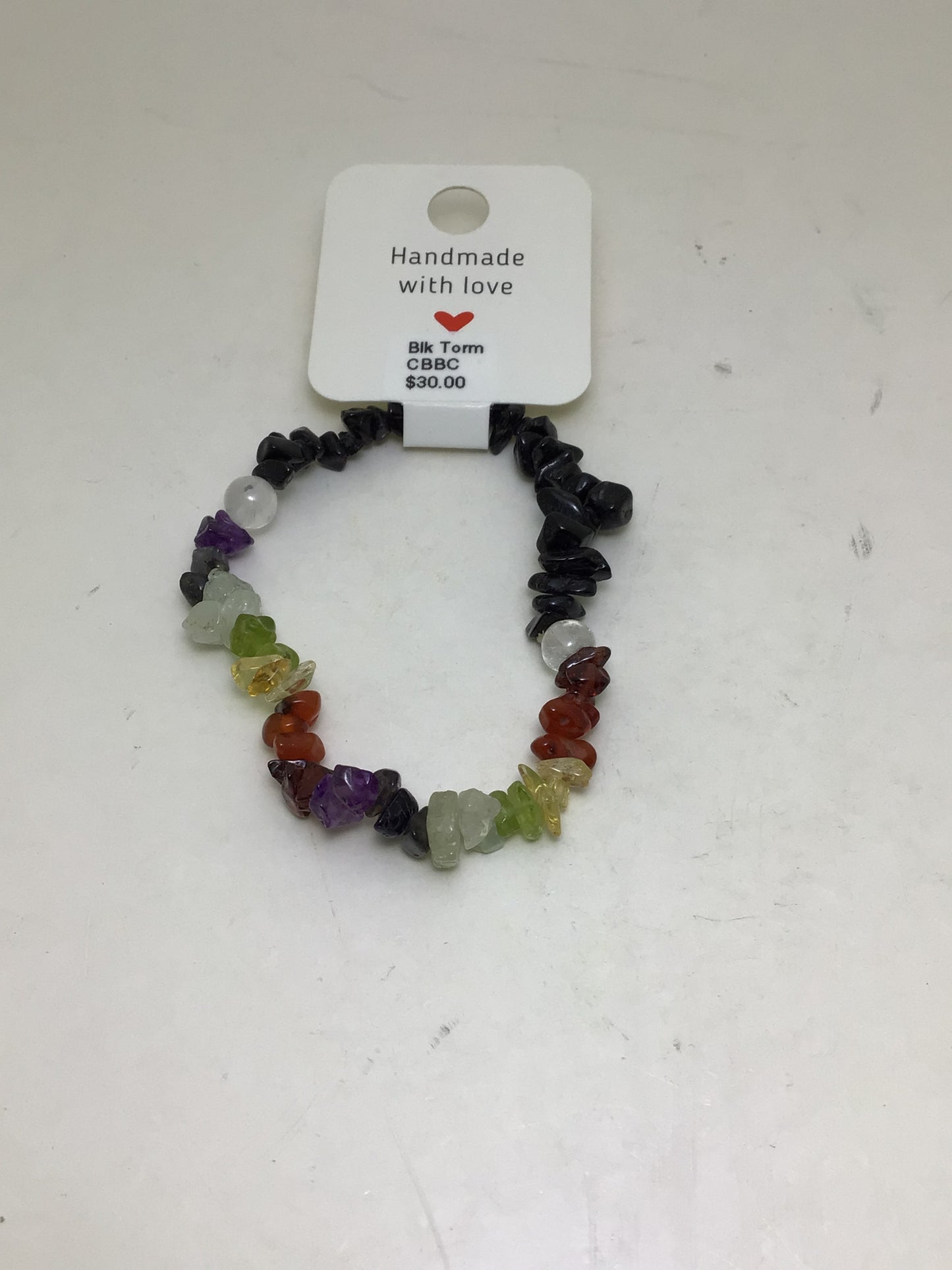 Black Tourmaline & Chakra Stone Chip Bracelet