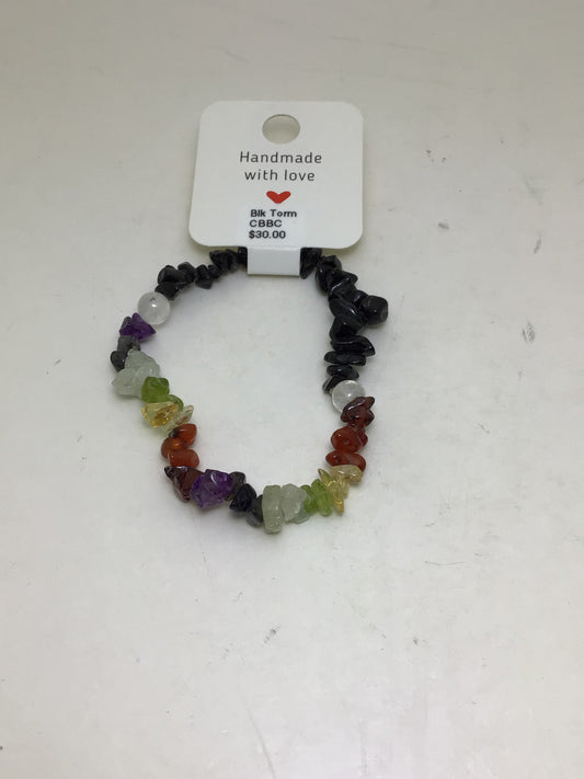 Black Tourmaline & Chakra Stone Chip Bracelet