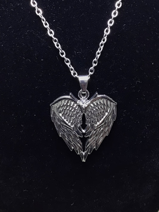 Heart Shape Angel Wings Pendant on Chain