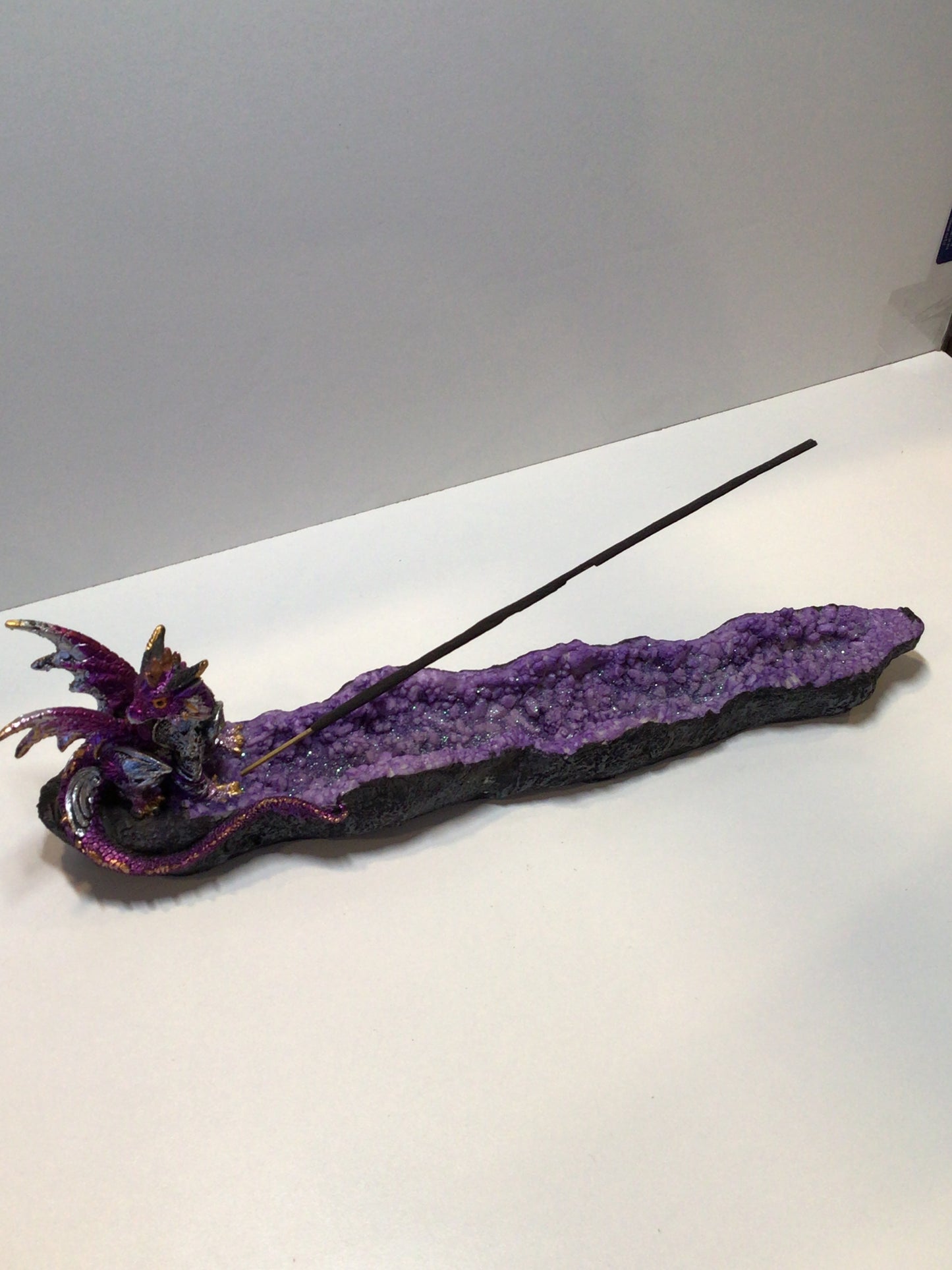 Purple Dragon on Geode Incense Holder