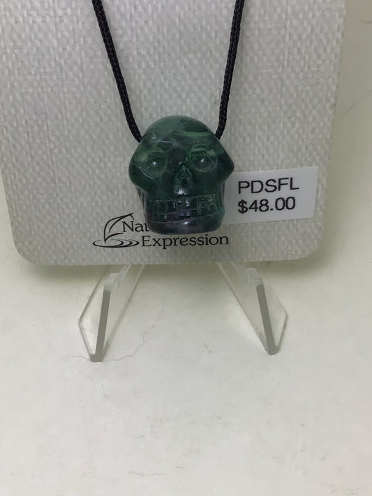 Fluorite Skull Pendant on Black Cord