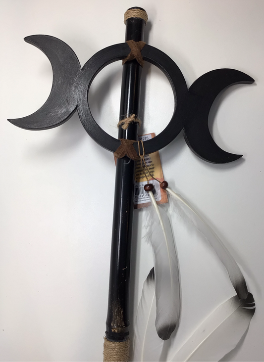 Triple Moon Wood Ceremonial Stick