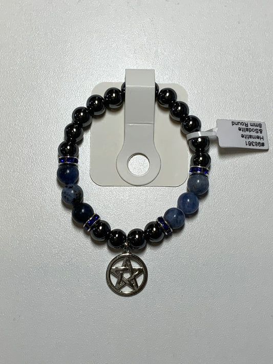 Hematite & Sodalite Bracelet with Pentacle