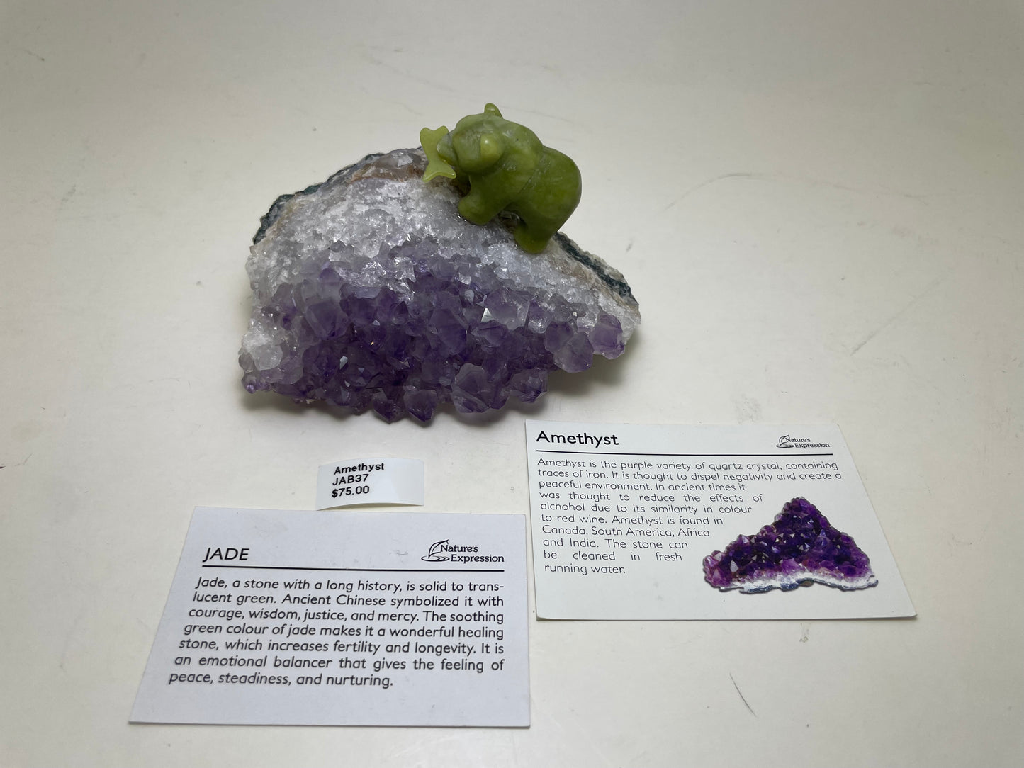 Jade Bear on Amethyst Cluster